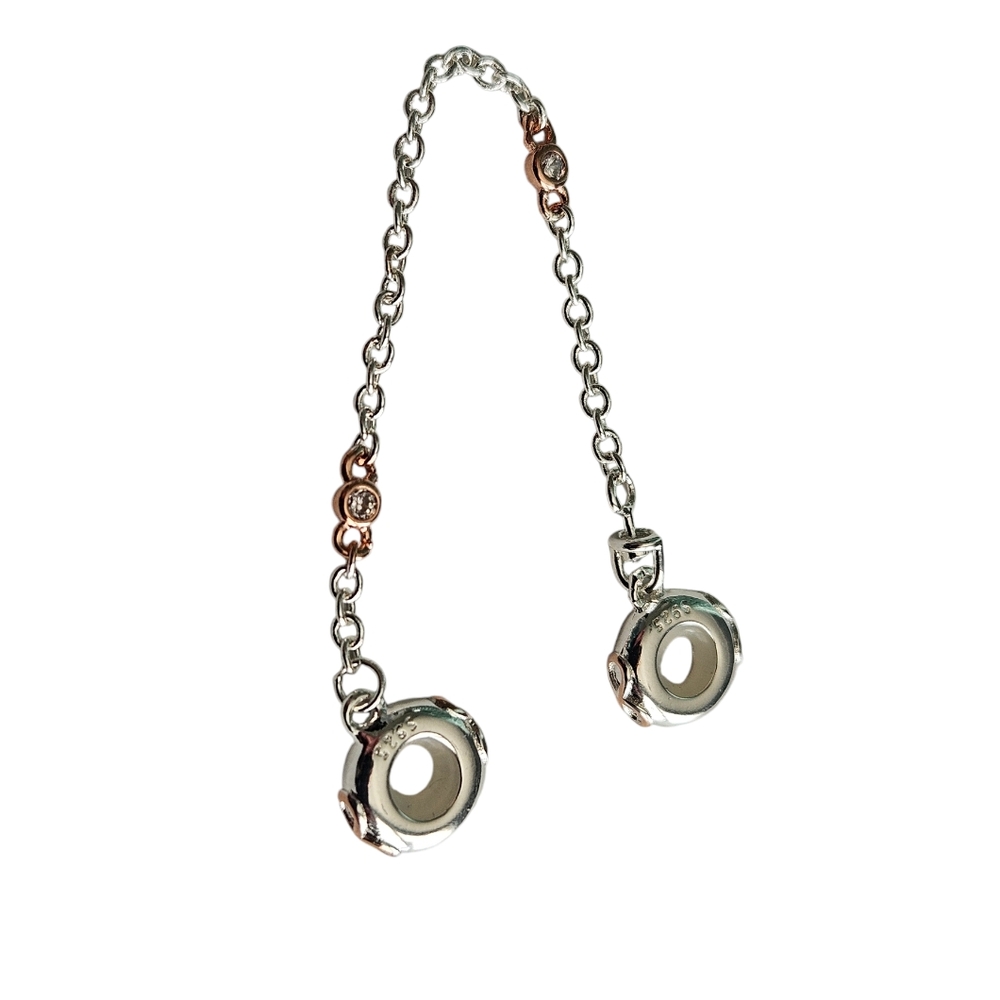 🎆3.5" Sterling Silver Rose Gold Infinity Design Safety Chain Charm Bracelets